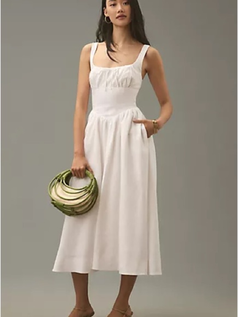 Anthropologie Cream Smocked Cotton Sundress